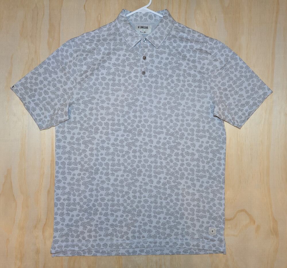 Linksoul Men's Large Golf Polo Shirt Floral Tempus Fugit Stretch Lightweight